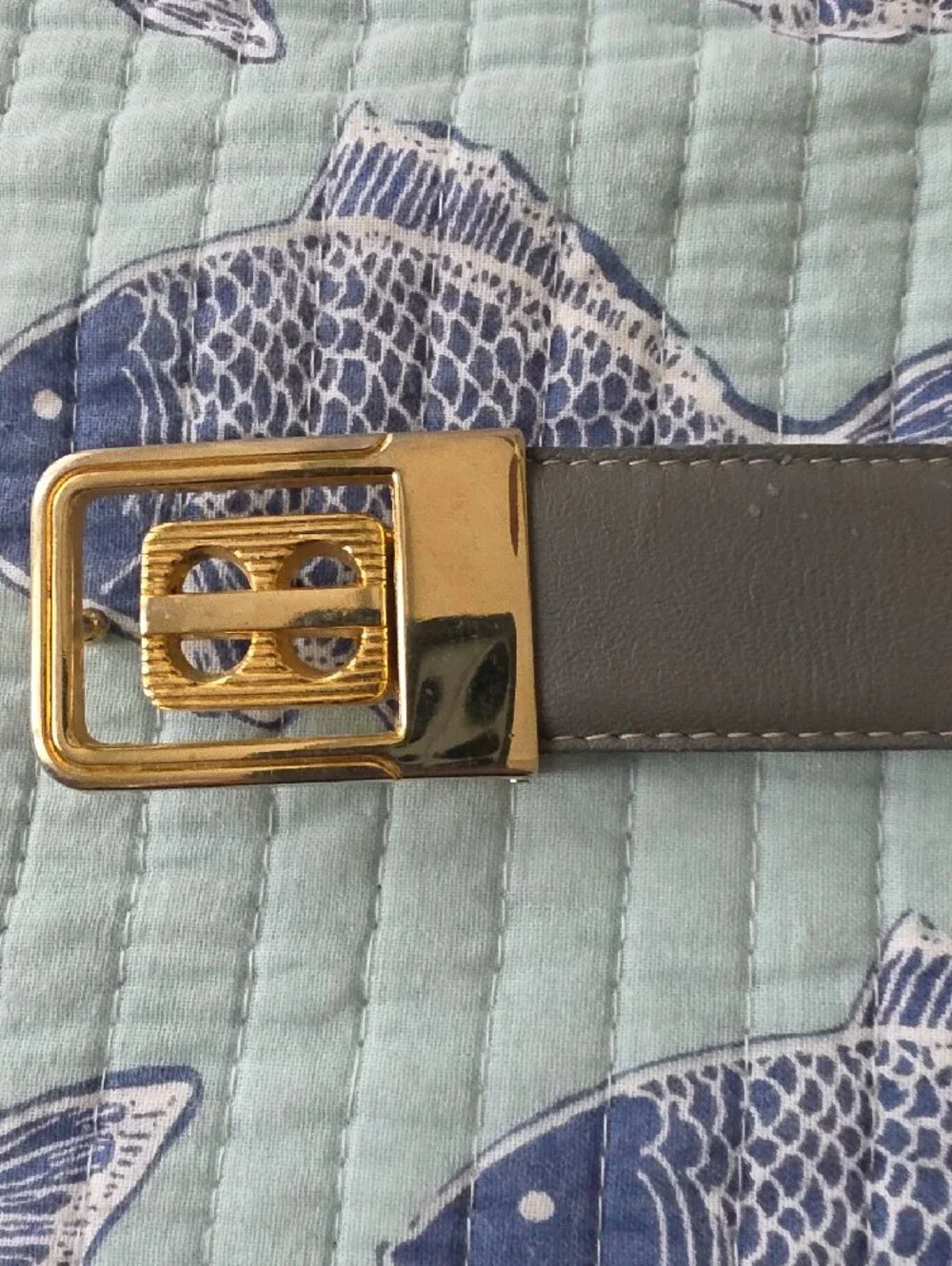 Men's Gold Buckle Reversible Gray/Navy Leather Belt Men's Belt